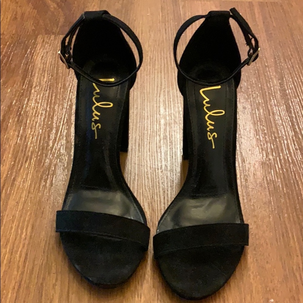Lightly Worn Lulus Black Suede Ankle Strap Heels